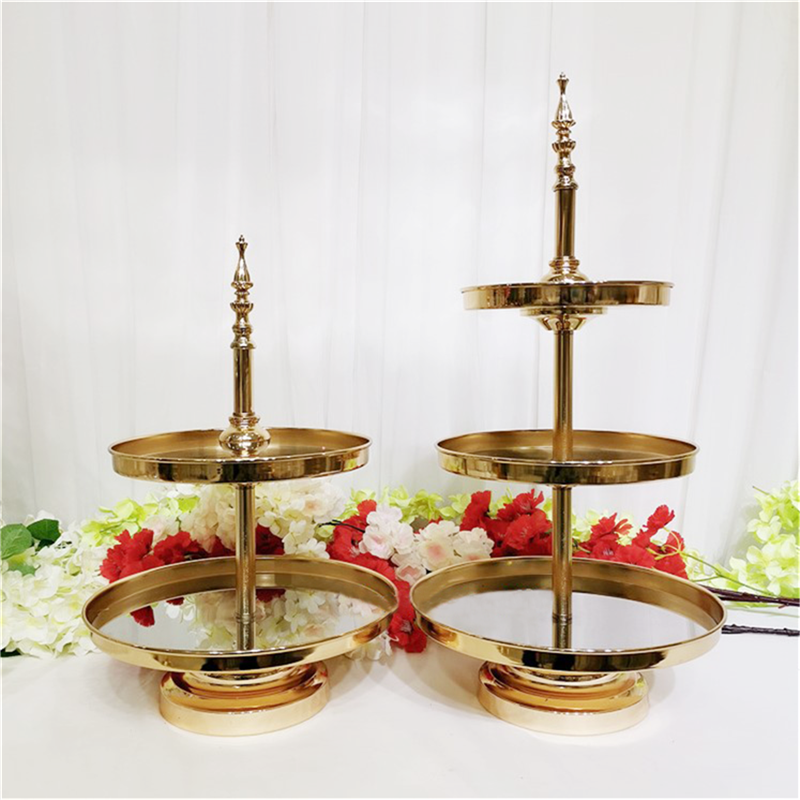 1/2/3 Tiers Gold Mirror Top Cake Stands Rack Metal Cake Holder Wedding Party Display
