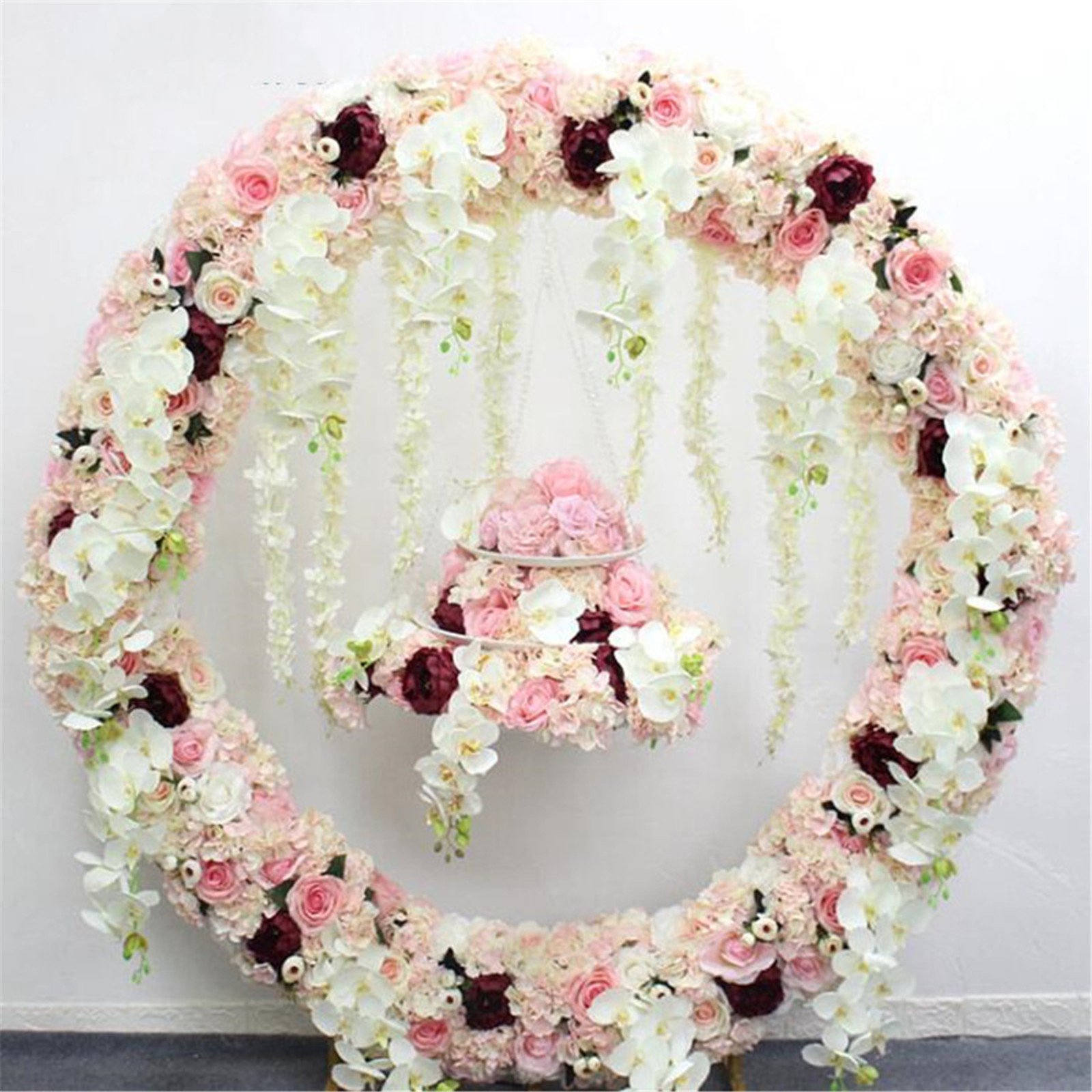 2M White Hoop Round Circle Backdrop Metal Arch Stand Frame Wedding ...