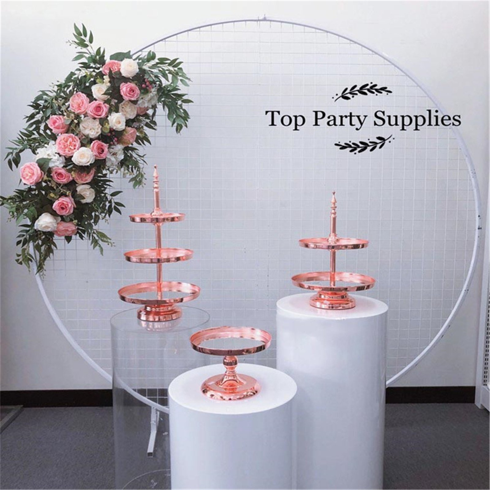 1 2 3 Tiers Rose Gold Mirror Top Cake Stand Rack Cake Holder Wedding Birthday Party Decor