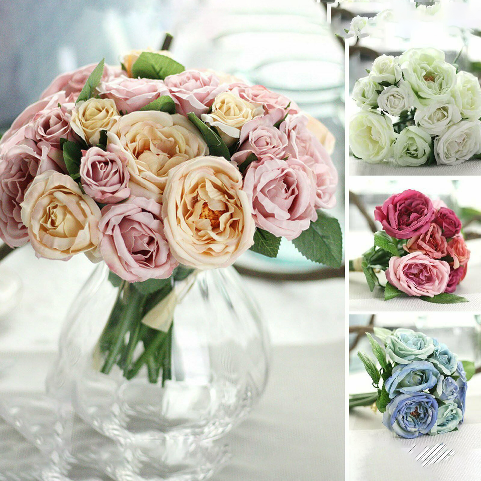 Artificial Bouquet Silk Flower Blossom Roses Peony Home Wedding Party Decoration 