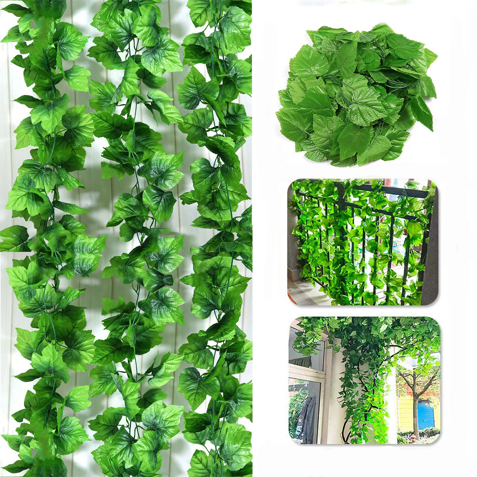 24pcs Artificial Hanging Vines Plants Fake Ivy Leaves Garland Vines Plant  for Home Wedding Garden Indoor Outdoor Decoration, Green 